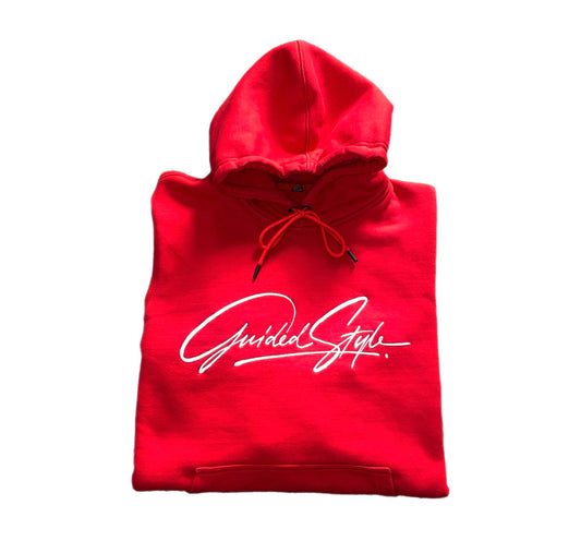Guided Style Embroidered Pullover Hoodie -Red