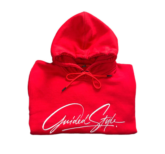 Guided Style Embroidered Pullover Hoodie -Red
